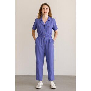 Vintage 70s–80s Saint Germain Paris Periwinkle Short-Sleeve Jumpsuit – Retro Dis